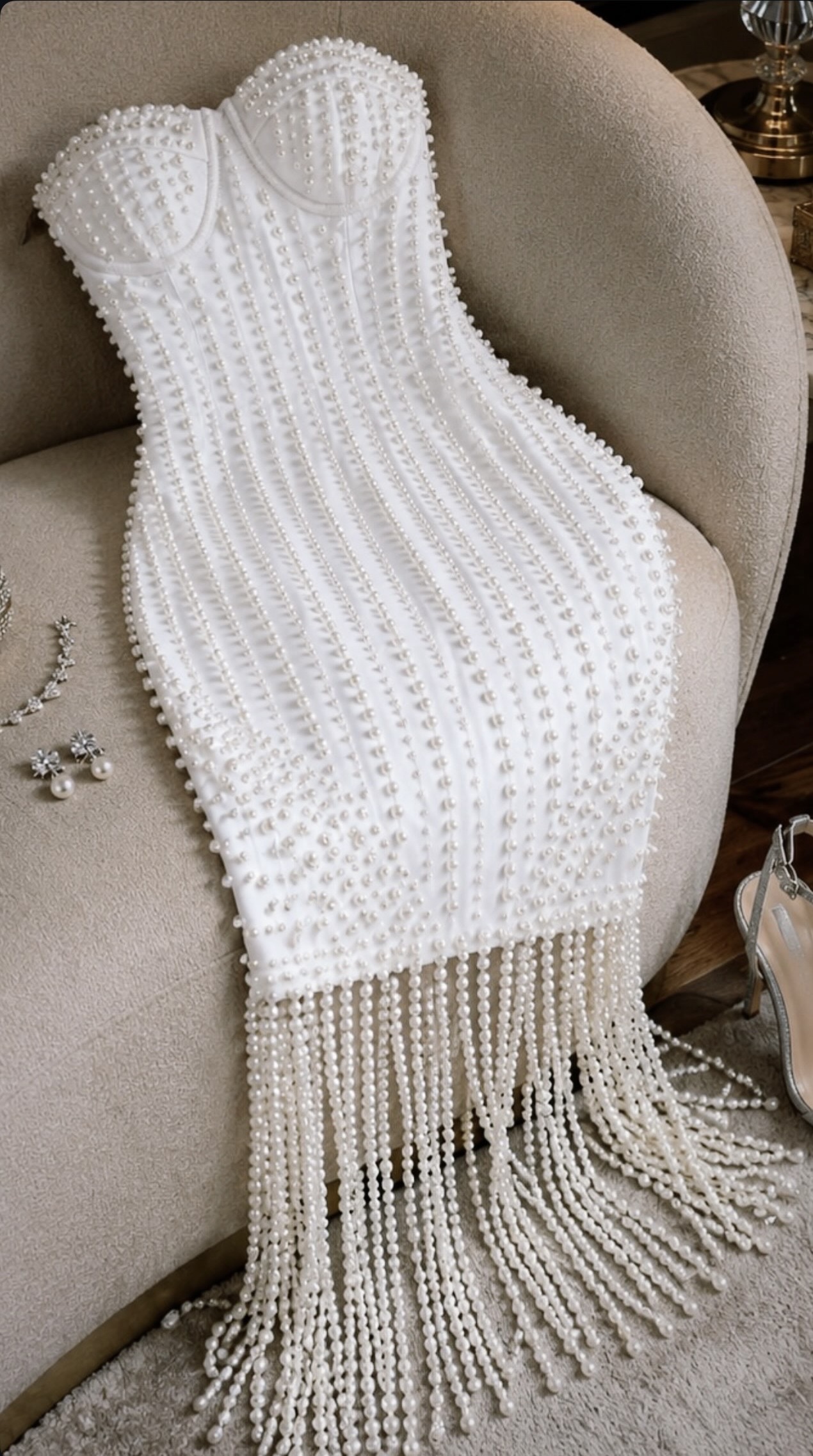 PEARL EMBELLISHED TASSELS DRESS