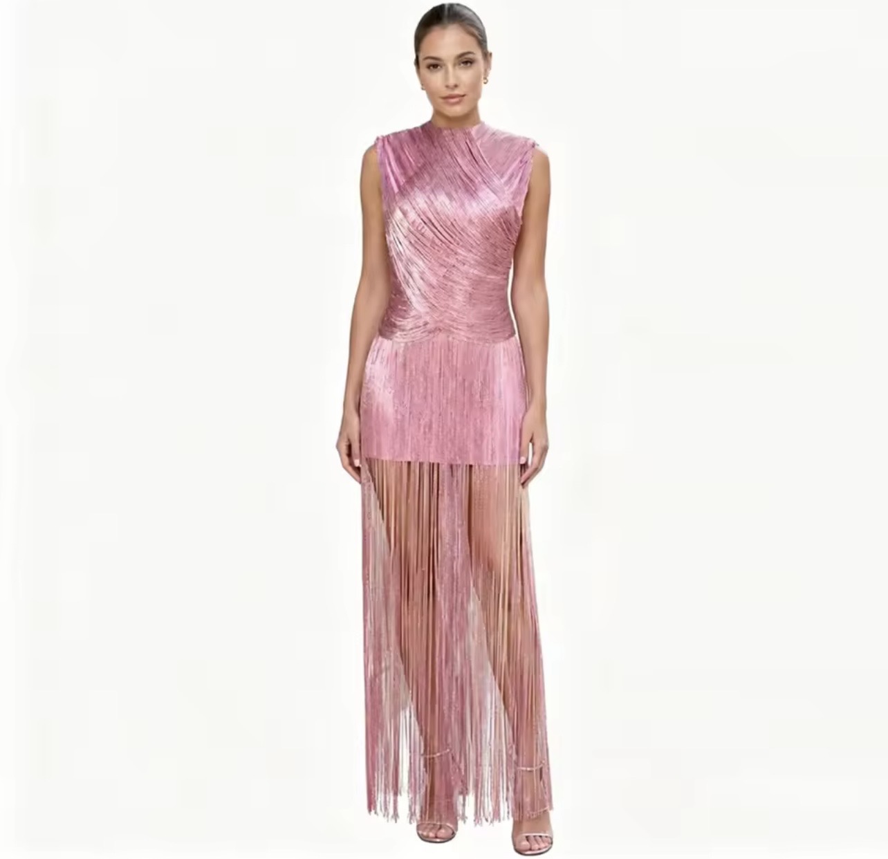 HIGH NECK TASSELS DRESS