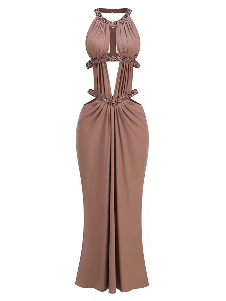HALTER CUTOUT WAIST LONG DRESS