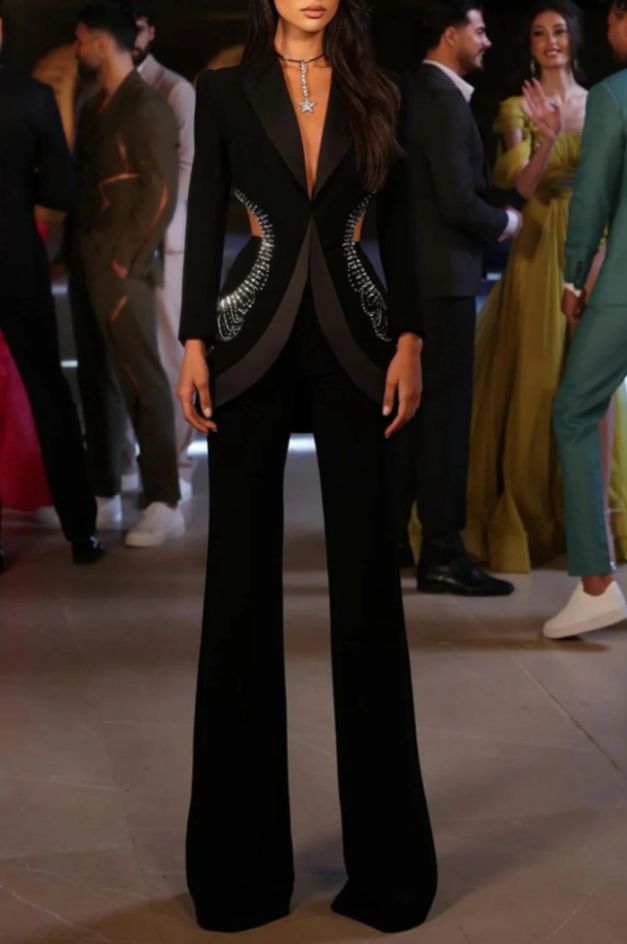 DIAMONDS HOLLOW WAIST PANT SUIT SET