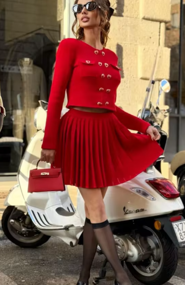 LUXURY TWO PIECE KNIT HEART CARDICAN AND MINI SKIRT SET