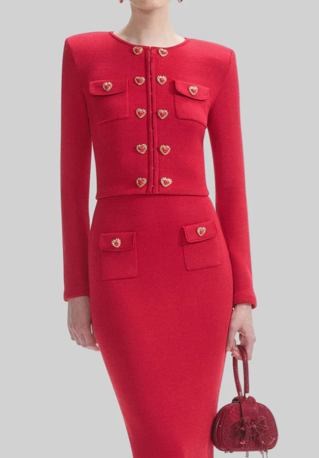 LUXURY TWO PIECE KNIT HEART CARDICAN AND PENCIL SIRT SET