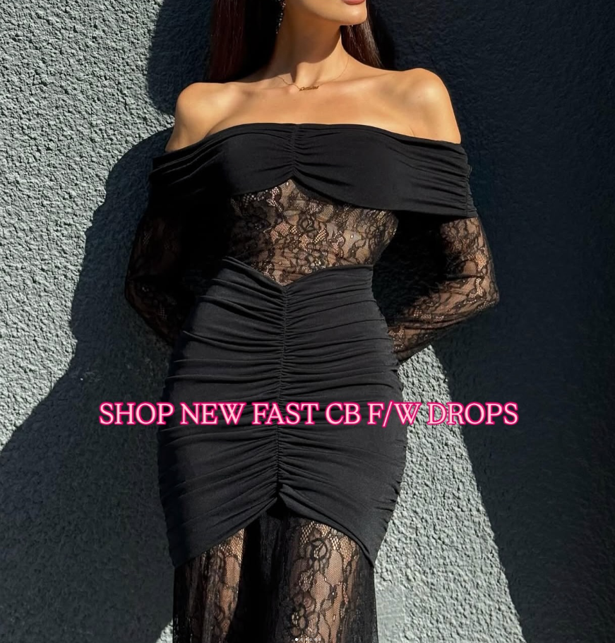 MESH LACE BARDOT MAXI DRESS