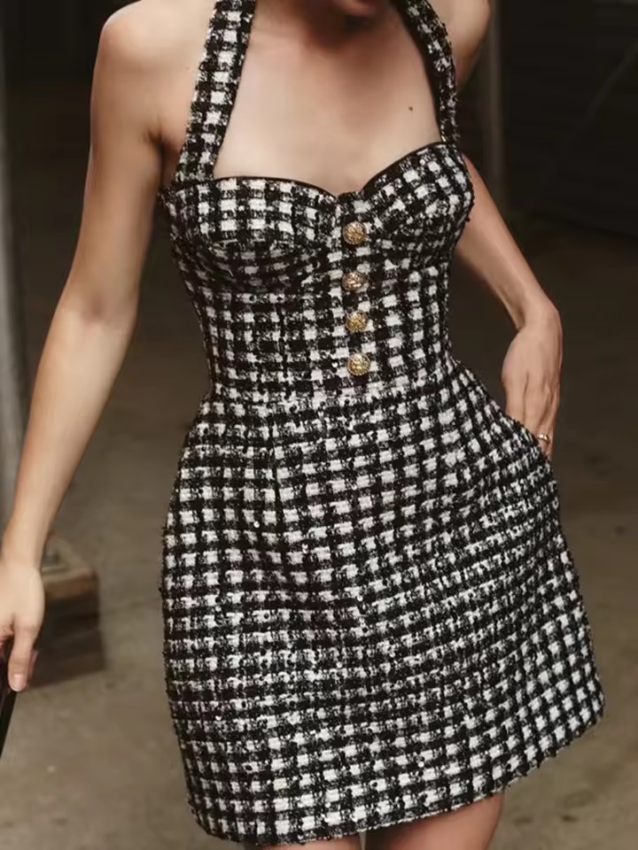 TWEED SEQUINS BODYCON SHORT DRESS