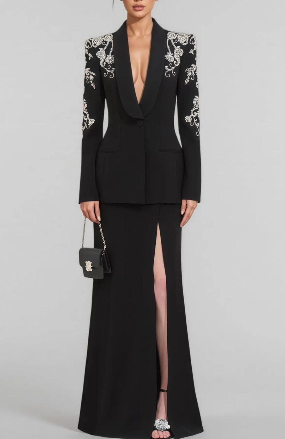 DIAMONDS ENBELLISHED SKIRT SUIT SET