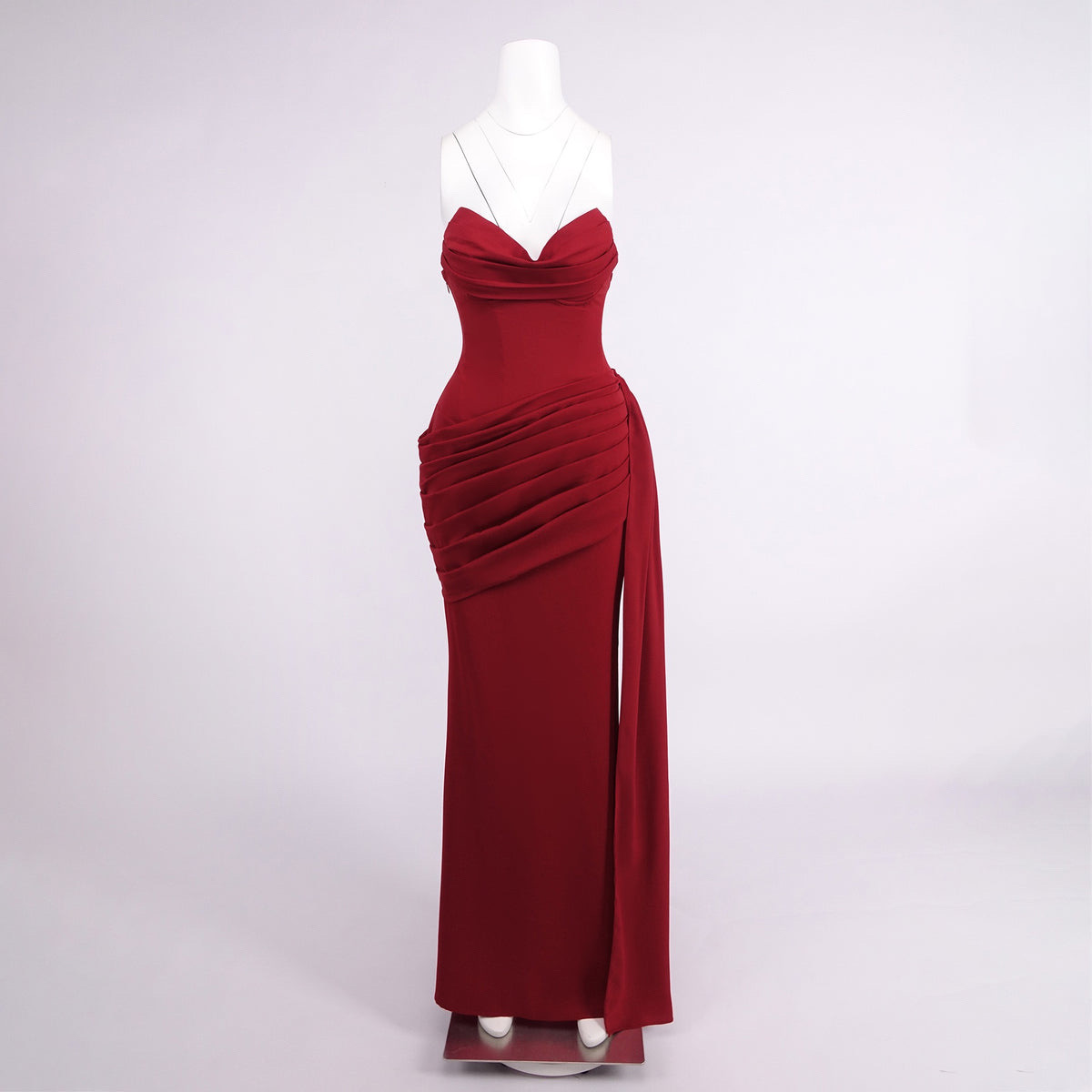 STRAPLESS CORSET DRAPED LACE-UP BACK DRESS
