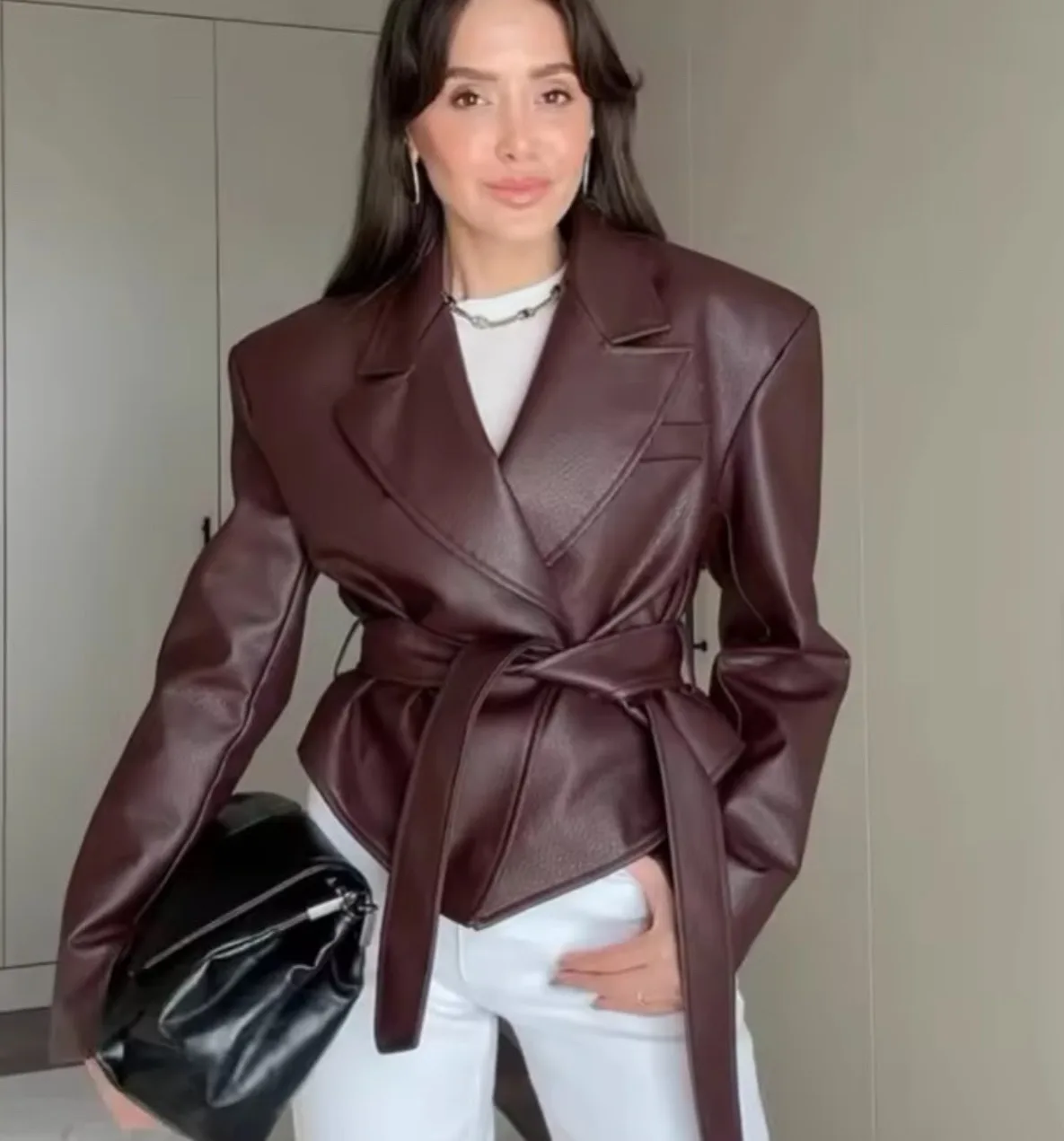 BELTED LEATHER JACKET