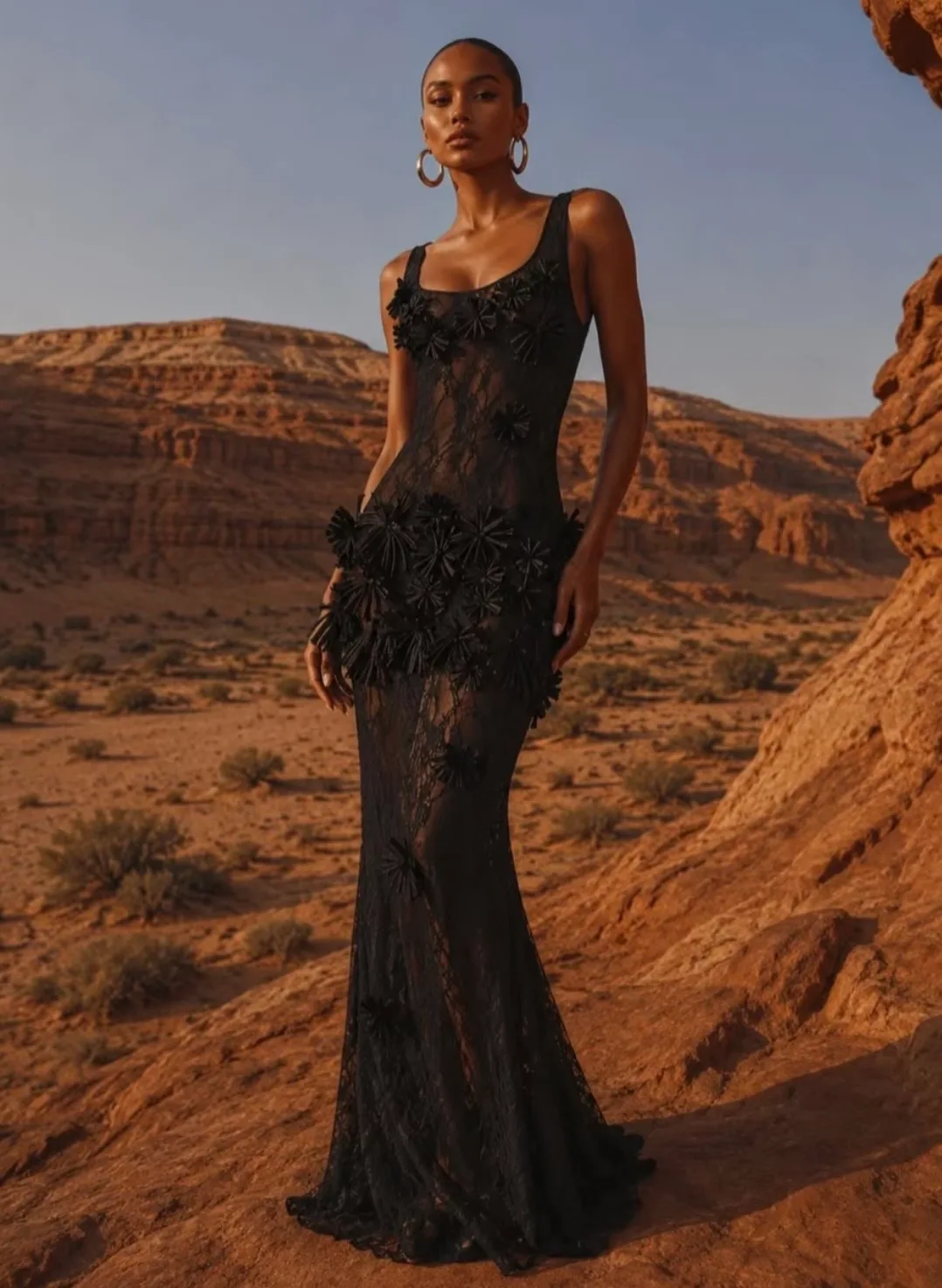 EMBROIDERED FLORAL LACE MAXI BACKLESS DRESS