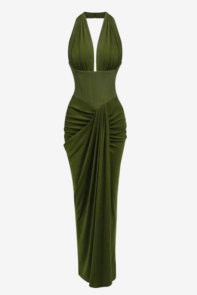 CORSET DRAPE GREEN DRESS