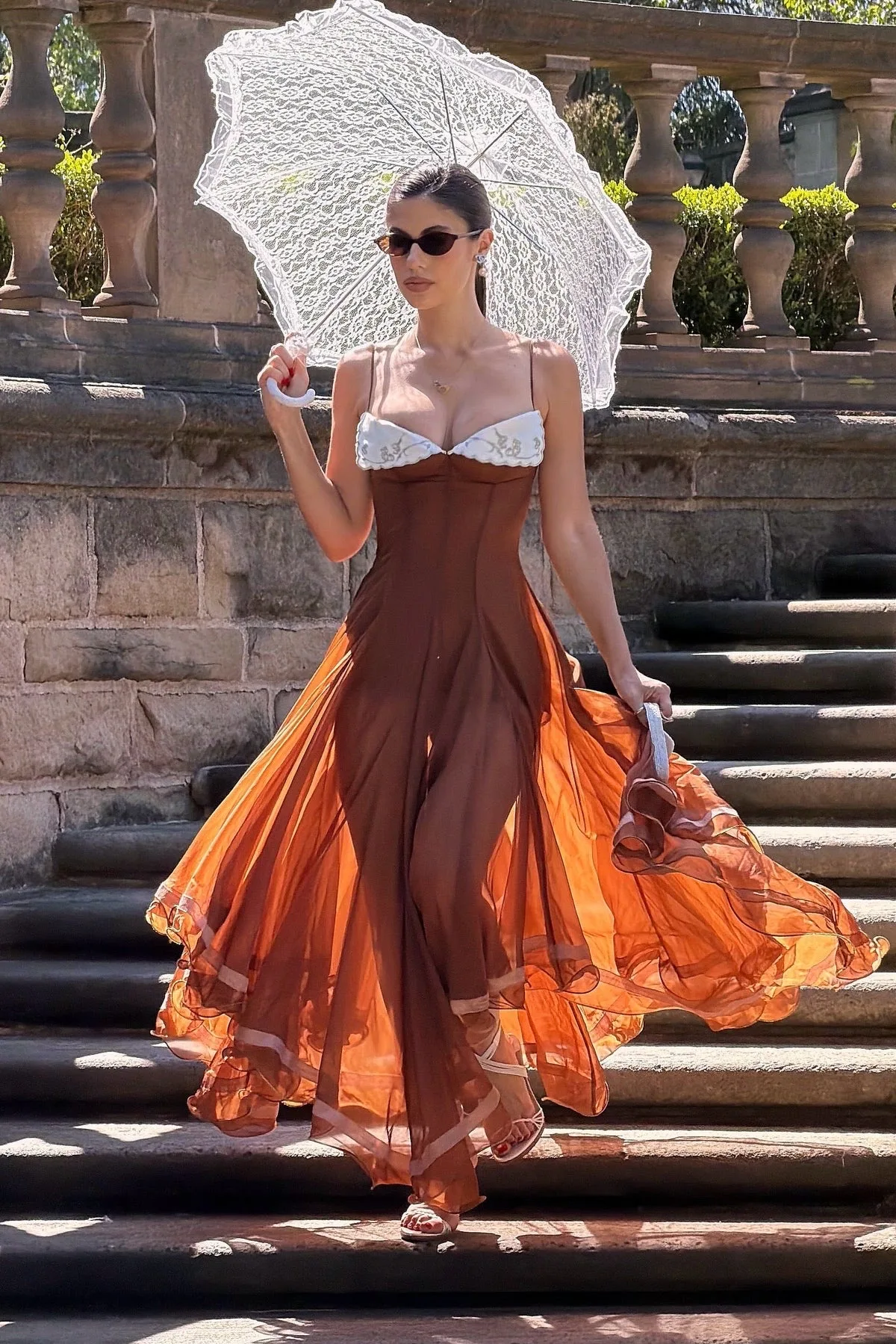 ORGANZA SCHIFFON WITH EMBROIDERED DETAIL MIDI DRESS