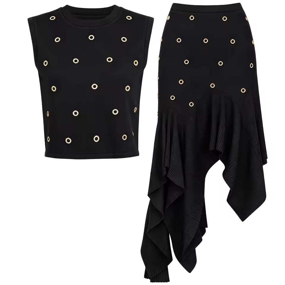 SWAROVSKI STUDDED KNIT LUXE MIDI SKIRT SET