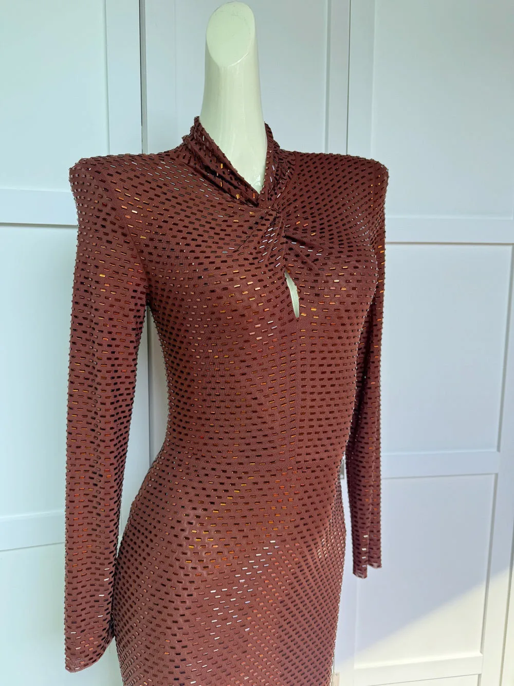 LONG SLEEVES RHINESTONES MAXI DTESS