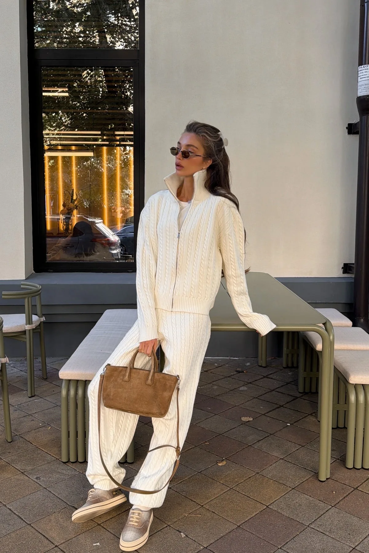 CABLE KNIT CARDIGAN AND PANT WARM SET