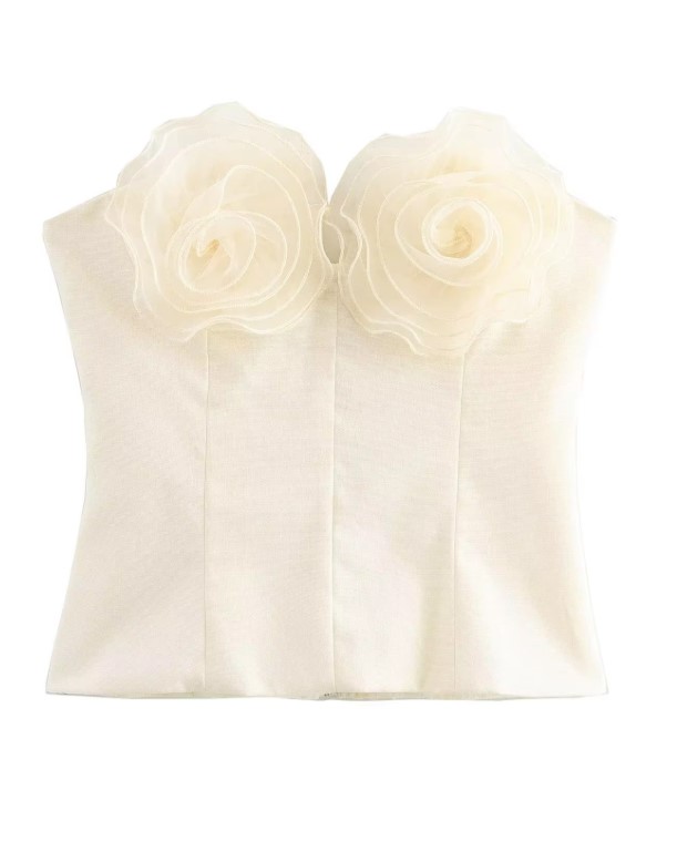 3D FLOWER CORSET TOP OFF WHITE