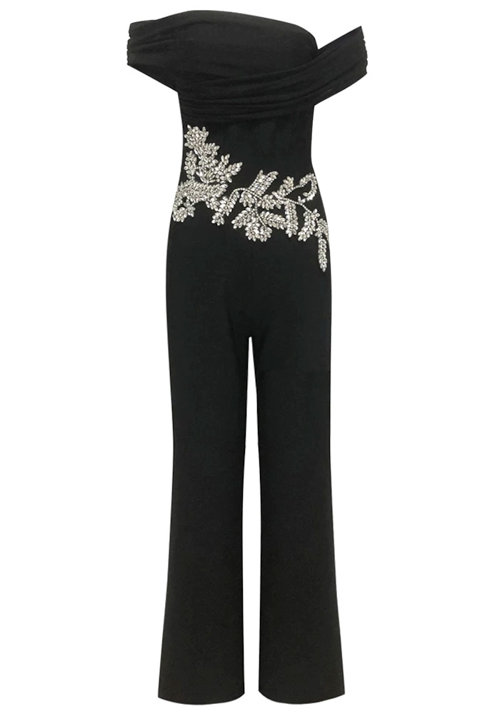 BARDOT CRYSTAL JUMPSUIT BLACK