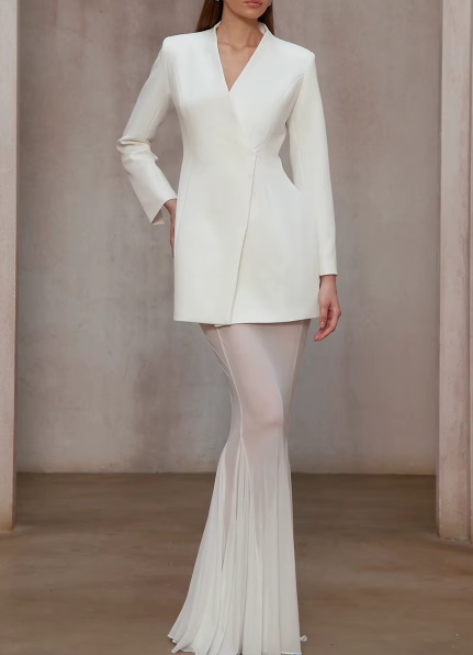 BLAZER & LONG MERMAID SHEER SKIRT SET