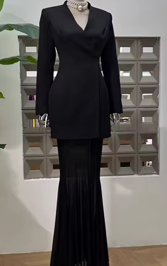BLAZER & LONG MERMAID SHEER SKIRT SET