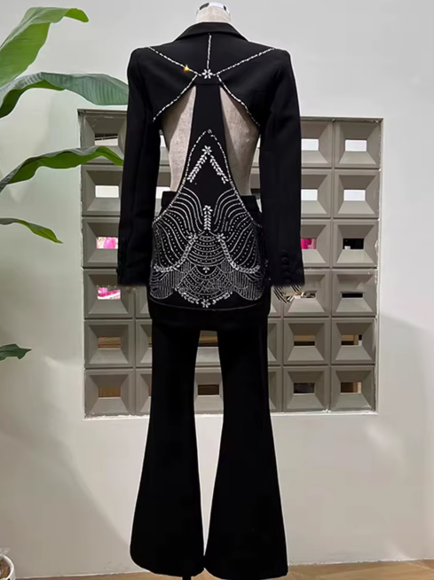 DIAMONDS HOLLOW WAIST PANT SUIT SET