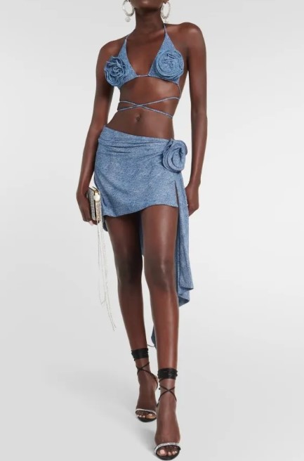 FLORAL DENIM THREE-PIECE SWIM SET