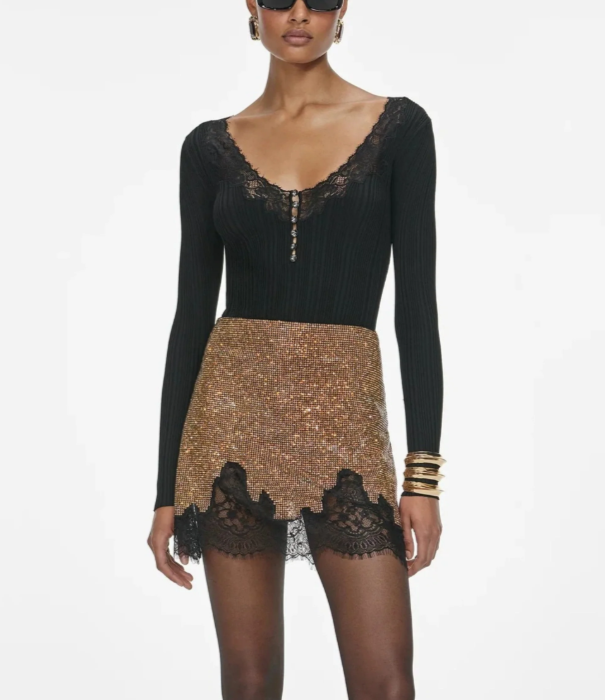 GOLD LACE RHINESTONE SKIRT