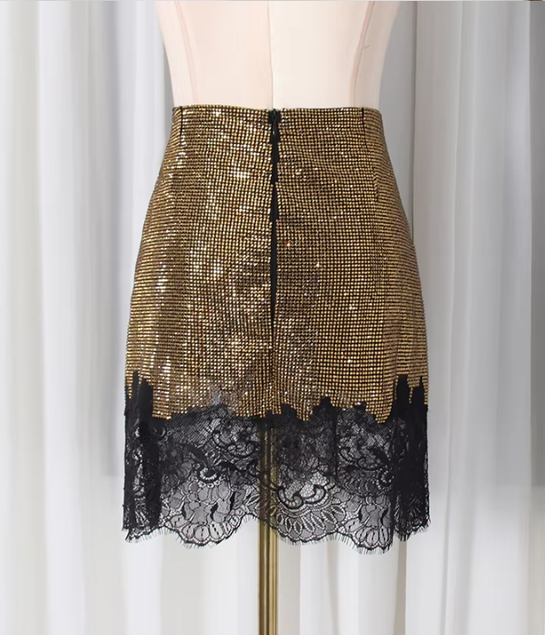 GOLD LACE RHINESTONE SKIRT