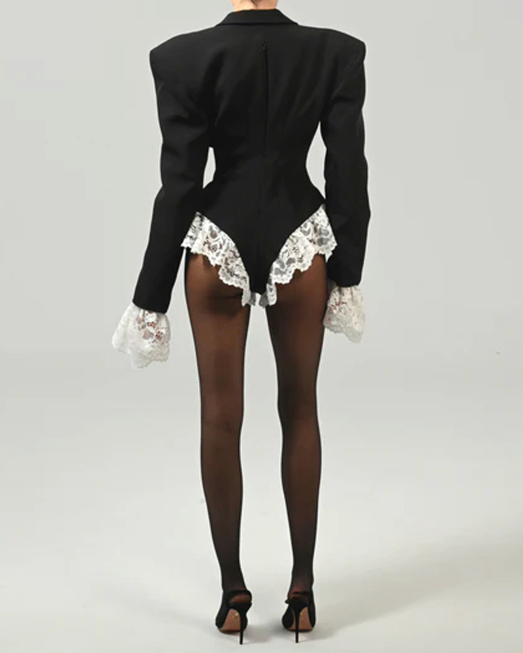 LONG SLEEVE LACE BODYSUIT BLACK WHITE