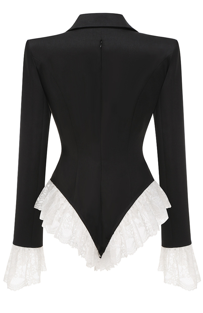 LONG SLEEVE LACE BODYSUIT BLACK WHITE