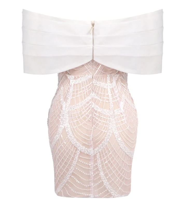 PEAL DRAPED CORSET LUXURY ROYAL BARDOT DRESS