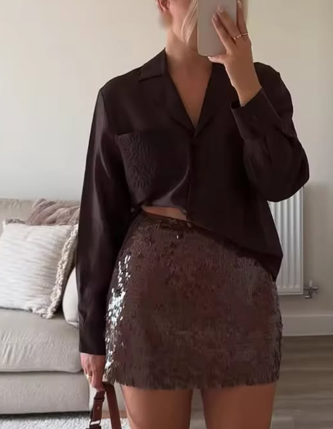 SEQUINS BROWN CB SKIRT