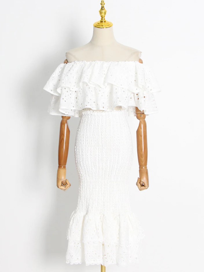 VACAY EMBROIDERY OFF SHOULDER LONG COORD