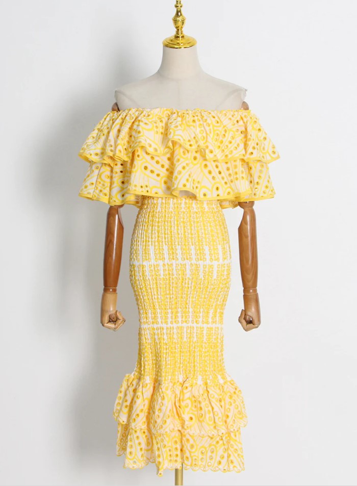 VACAY EMBROIDERY OFF SHOULDER LONG COORD