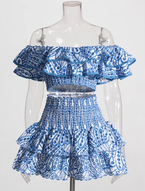 VACAY EMBROIDERY OFF SHOULDER MINI COORD