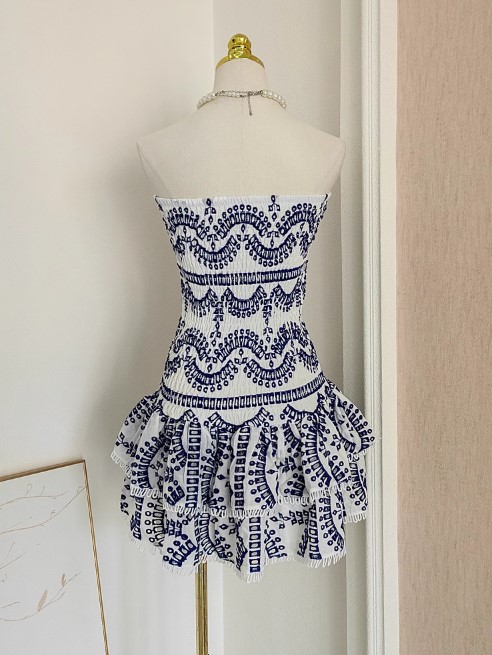 VACAY LAVA EMBROIDERY PRINT MINI DRESS BLUE