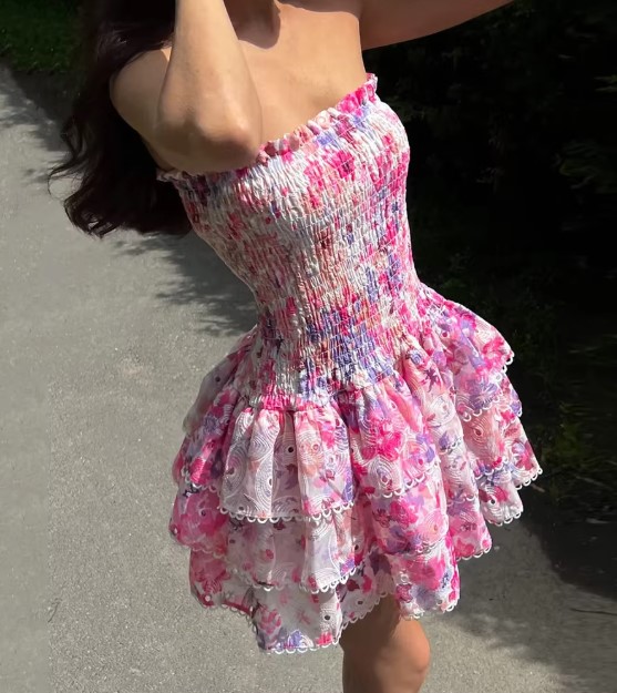 VACAY LAVA PRINT EMBROIDERY MINI DRESS