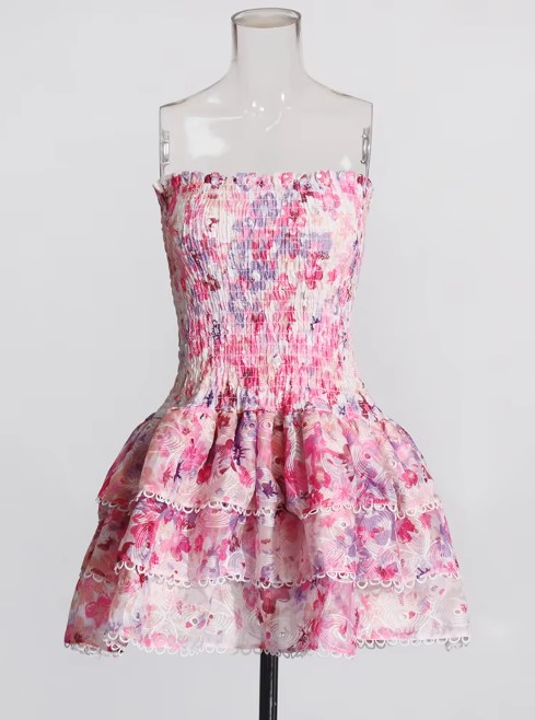 VACAY LAVA PRINT EMBROIDERY MINI DRESS