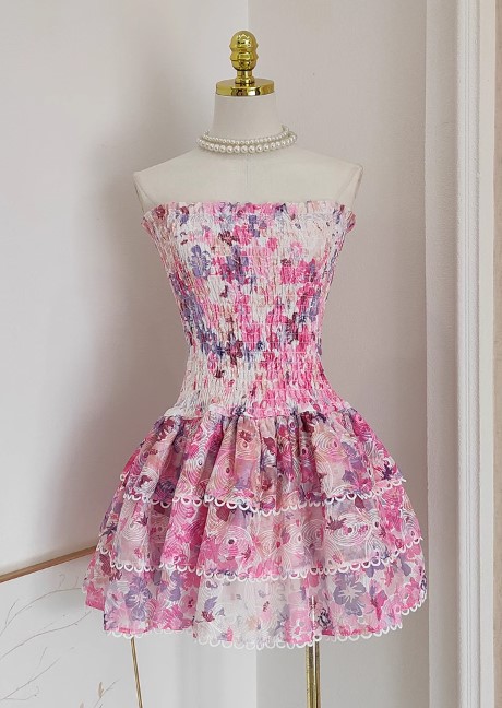VACAY LAVA PRINT EMBROIDERY MINI DRESS