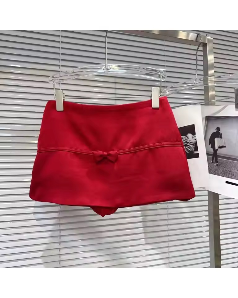 KLOE RED SATIN BOW SKIRT