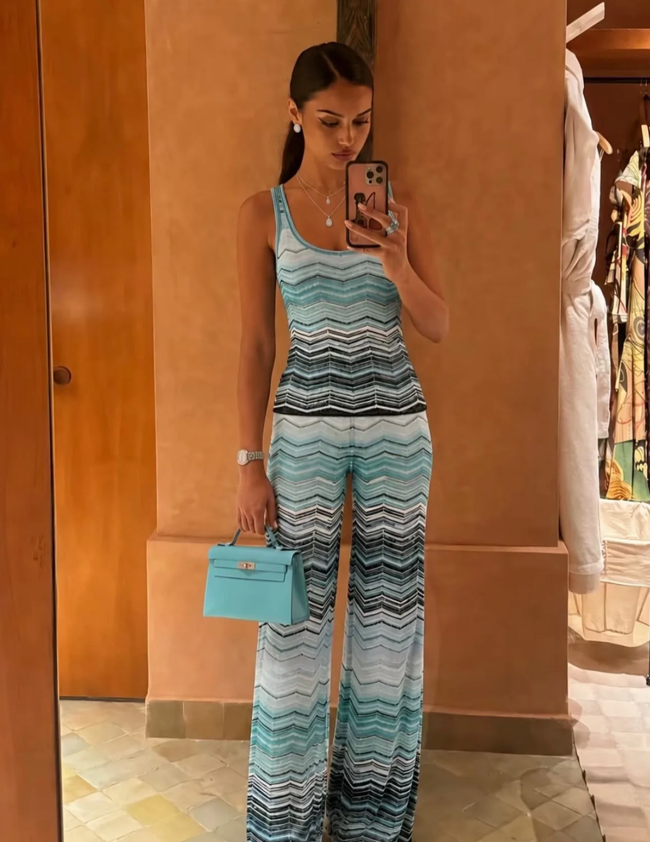 METALLIC KNIT STRIPED PANT AND TOP SET