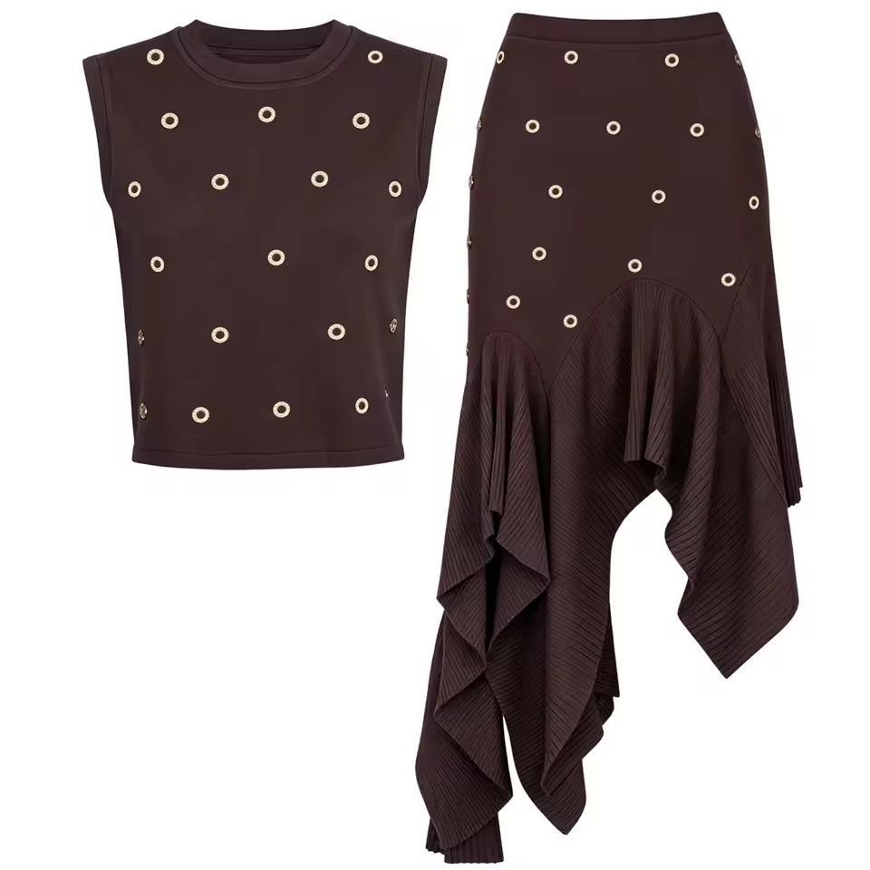 SWAROVSKI STUDDED KNIT LUXE MIDI SKIRT SET