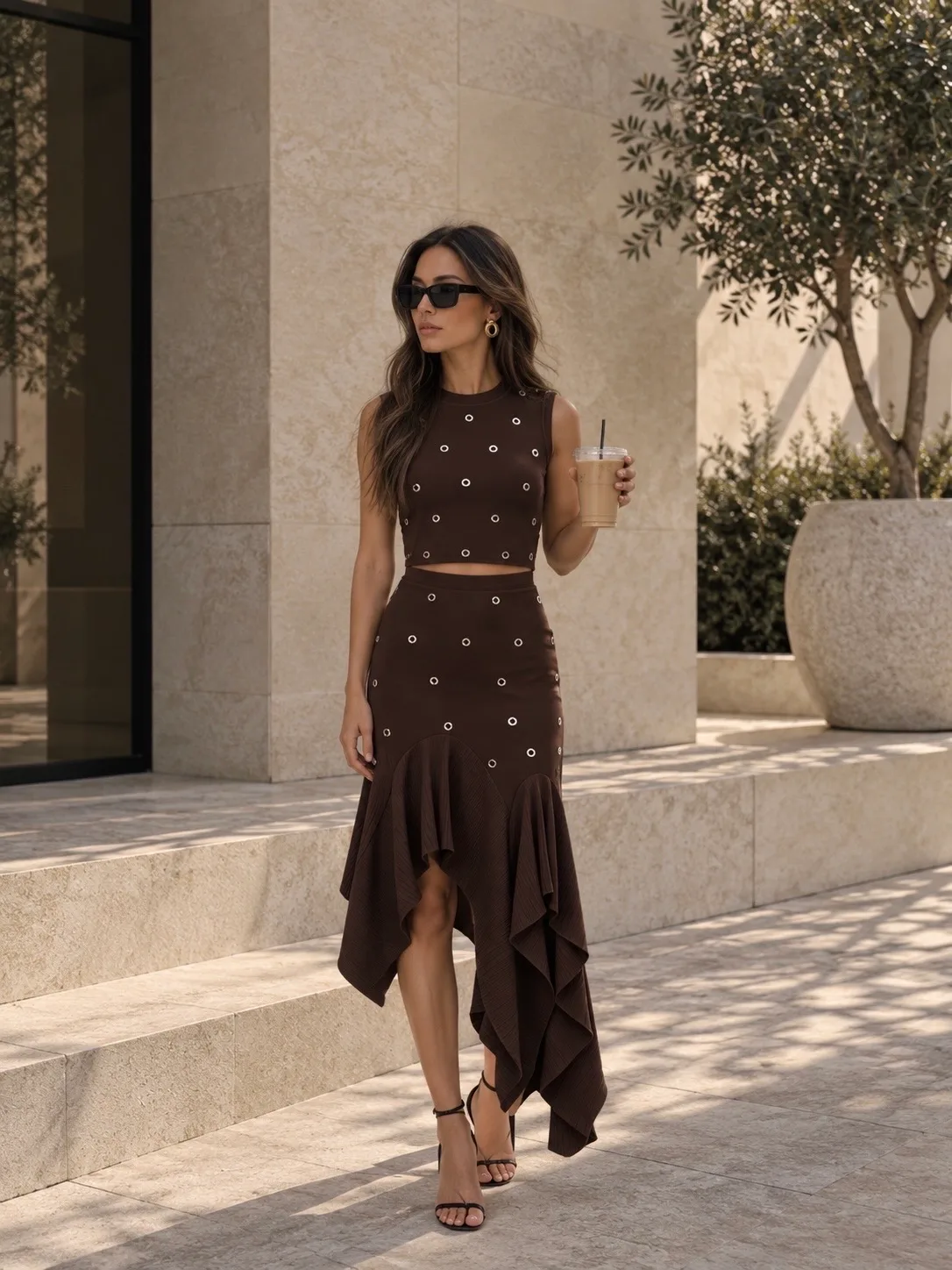 SWAROVSKI STUDDED KNIT LUXE MIDI SKIRT SET