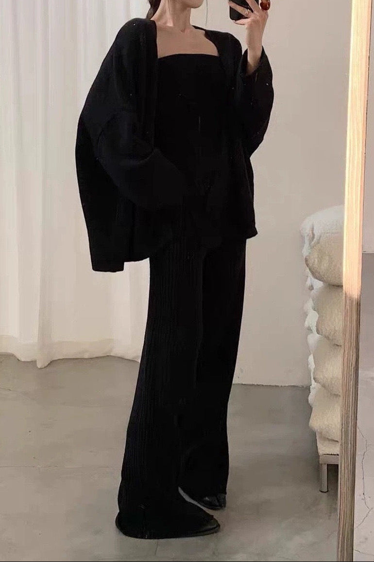 KNITTED COMFY 3 PCS PANT TOP & CARDIGAN SET