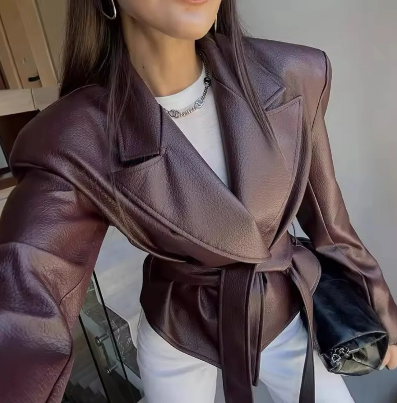 BELTED LEATHER JACKET