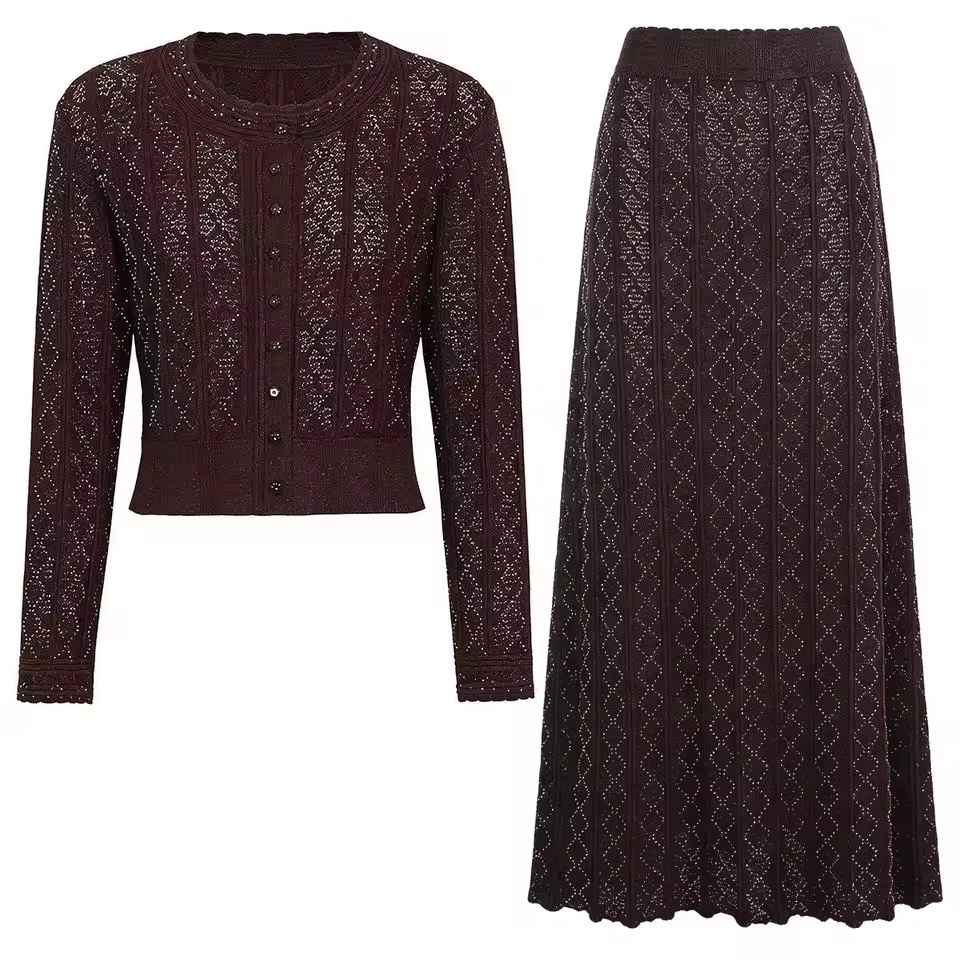 SHIMMERY KNIT CARDIGAN AND SKIRT SET