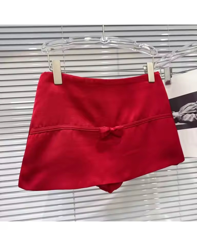 KLOE RED SATIN BOW SKIRT