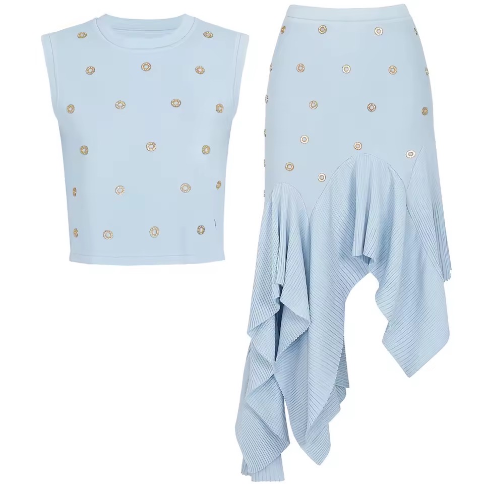 SWAROVSKI STUDDED KNIT LUXE MIDI SKIRT SET