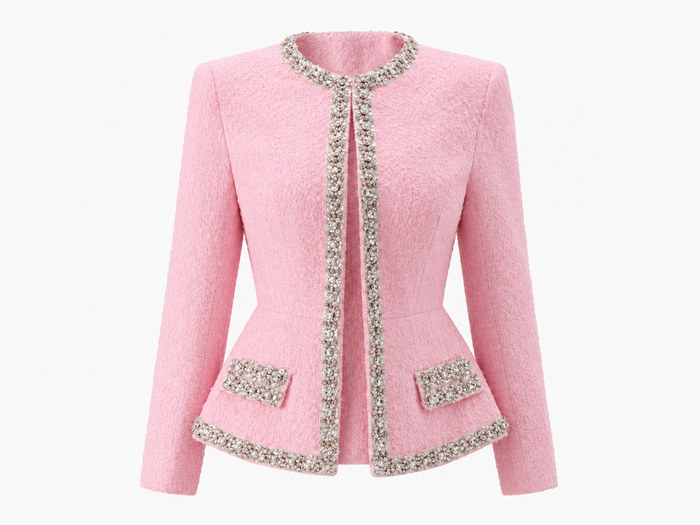 TWEED EMBELLISHED STONES PINK JACKET