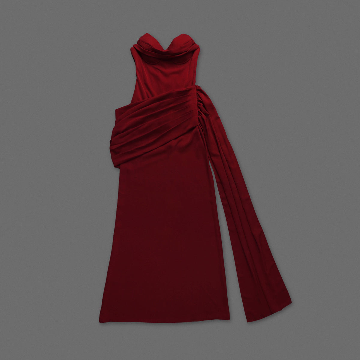 STRAPLESS CORSET DRAPED LACE-UP BACK DRESS