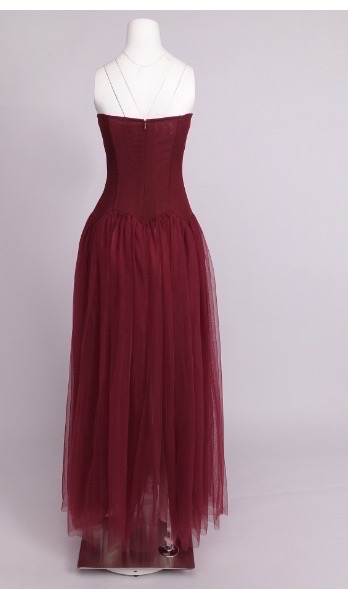 TULLE BURGUNDY STRAPLESS DRESS