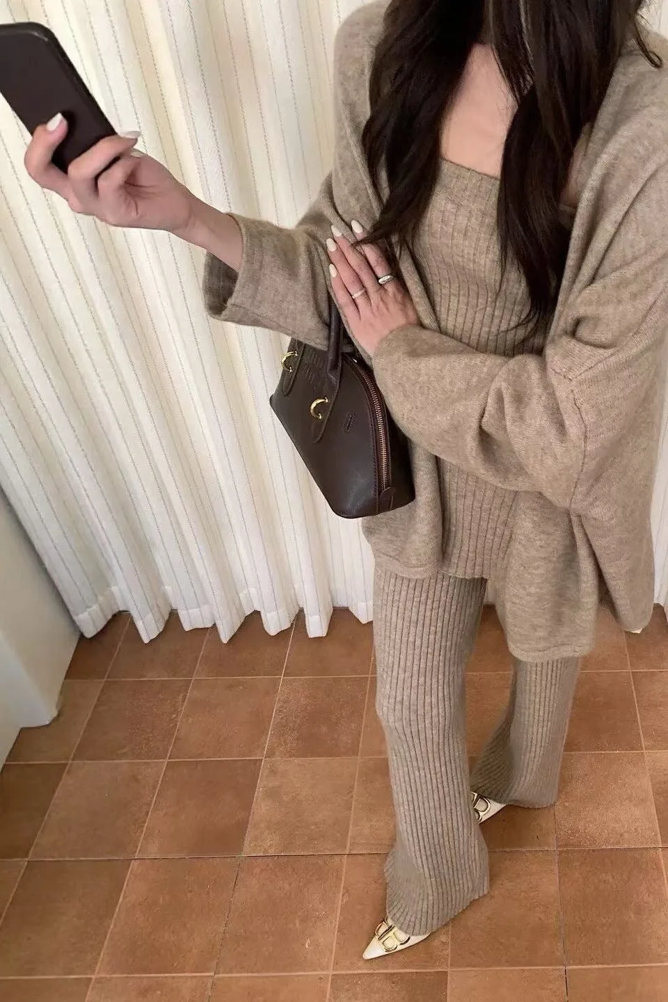 KNITTED COMFY 3 PCS PANT TOP & CARDIGAN SET