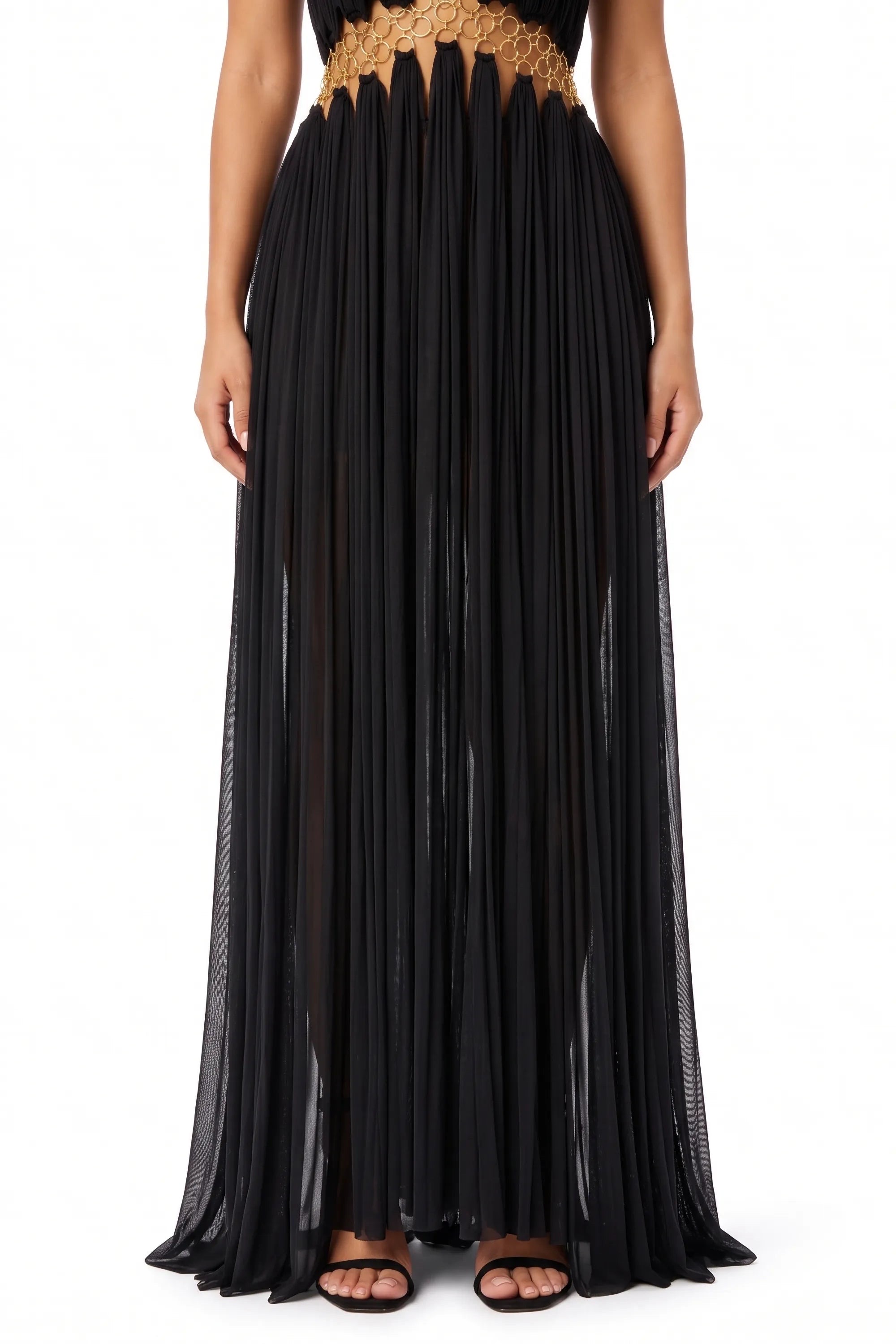 RINGS DETAIL HALTER MAXI STATEMENT DRESS WITH CUTOUTS